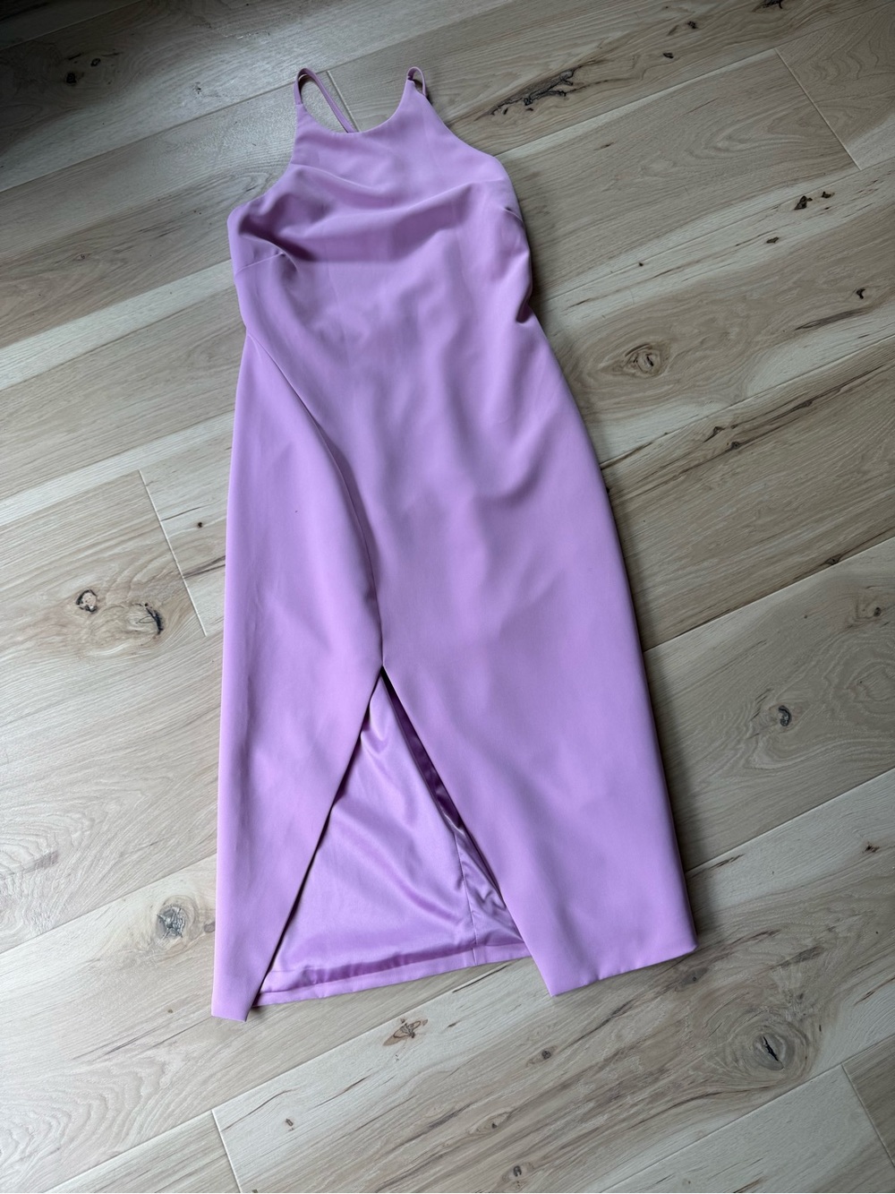 Bardot Soft Lilac Halter Midi Dress with Front Slit